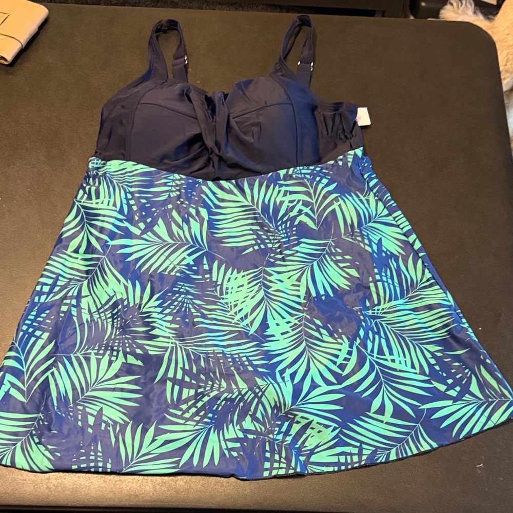 Tropical Leaf Print Swim Dress